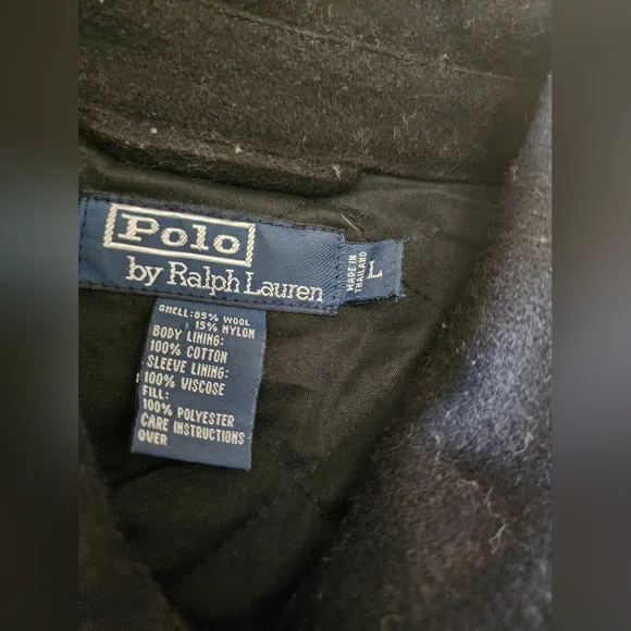 Polo Ralph Lauren Vintage Wool Bomber Jacket Coat Mens Sz L Quilt Cotton Lined